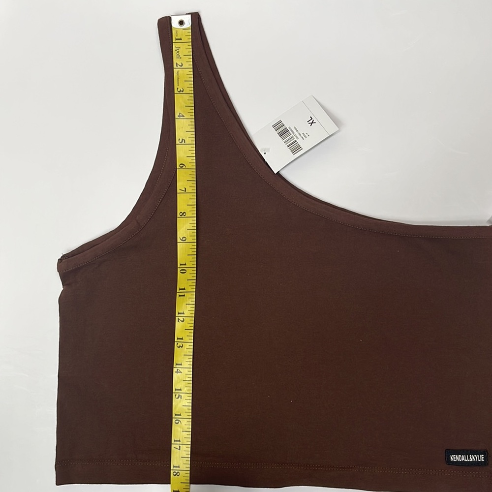 Brown One Shoulder Knit Tank Top Cropped Shirt Crop Sleeveless Summer Blouse Gym - Picture 11 of 17